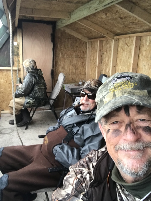 Duck hunting in duck blind